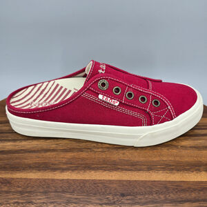 Taos Ez Soul Mules Women's 7 Red Canvas Casual Comfort Slip On Walking Shoes